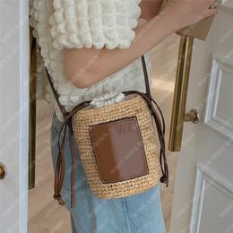 Été luxe paille sac à bandoulière femme mode petit seau sacs décontracté plage sacs intérieur fente lin poche classique sacs à main