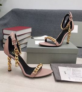 Luxury luxe Tomsford Femmes Sandals Chaussures Gold Chaîne Talons Cordelle Chaîne HEEL THEDE MARIAGE GALIATEUR SANDALIAS EU35-43