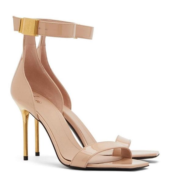 Sandales d'été de luxe Uma Chaussures en cuir de vachette nude cuir verni noir talon aiguille logo gravé robe de soirée gladiateur sandalias EU35-43