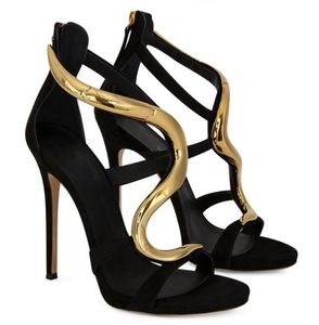 Été luxe Venere sandales chaussures femmes métal métallique-serpent fête mariage dame talons aiguilles noir rouge gladiateur Sandalias EU35-43