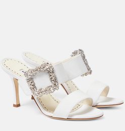 Été luxe femmes pignon Satin sandales chaussures boucle ornée de cristaux dame Mules pantoufles de luxe marche quotidienne mode talons hauts EU35-43