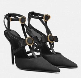 Été luxe femmes Gianni ruban Cage sandales chaussures Satin bout pointu pompes à talons hauts Slingback Medusai'95 Lady Gladiator Sandalias EU35-43