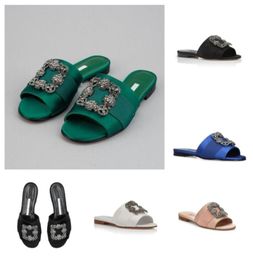 Summer Luxury Women Martamod Sandals Zapatos Slip en Satin Slide Flat Jewel Square Hebilla de cristal Slippers Shoe Comfort Black W8817787