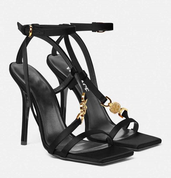 Été luxe femmes Medusa'95 sandales chaussures Satin bout carré Gianni ruban pompes doré matériel boucle Lady Gladiator Sandalias EU35-43