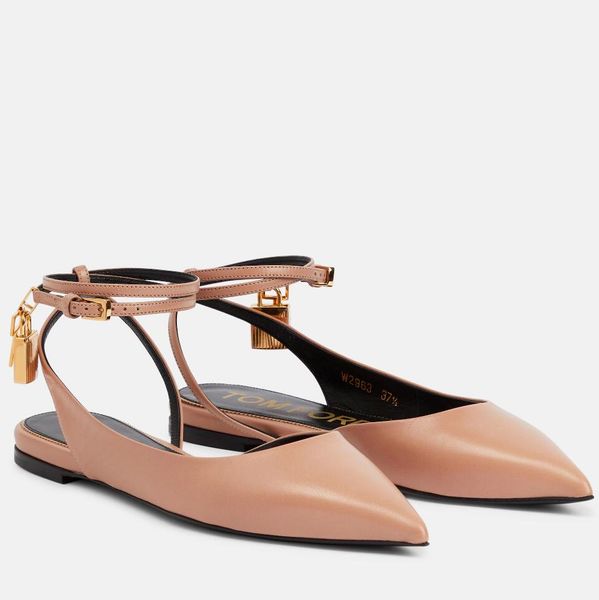 Été luxe femmes cadenas en cuir sandales chaussures serrure clé nue noir or cuir ballerines facile à porter dame robe de soirée marche EU35-43