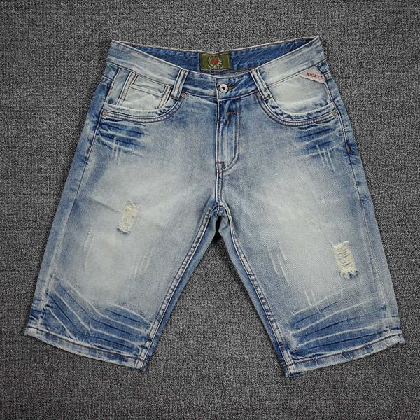 Été Ly mode hommes jean rétro bleu clair lavé déchiré Denim Shorts Hombre Vintage concepteur coton court pour 5VOD