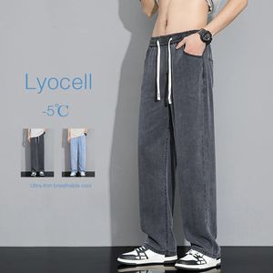 Summer Lyocell Mens Baggy Jeans élastique streetwear streetwear coréen de la mode