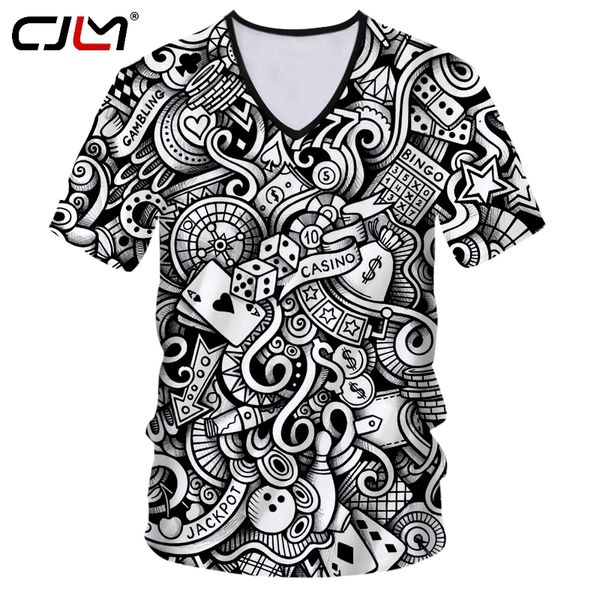 Hombre de verano Negro Blanco V Cuello Camisetas Camiseta de manga corta Camiseta 3D Impreso Dados de juego Tamaño grande 6XL Ropa para hombre Camiseta 220623