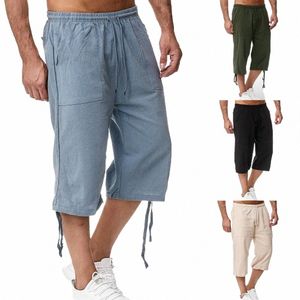 Verano Hombre Casual Short 3XL Lino Cott Cintura alta Bermudas Shorts Pantalones de chándal con cordón sólido Pantalones azules con bolsillos Pantalones W9tv #