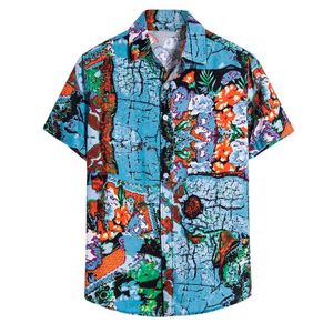 Homme d'été Chemise Homme Hommes Ethnique Imprimé Stand Coup de coton Drape Stripe Stripe Short Loader Hawaiian Shirt Hawaiian Shirt # 0323G30