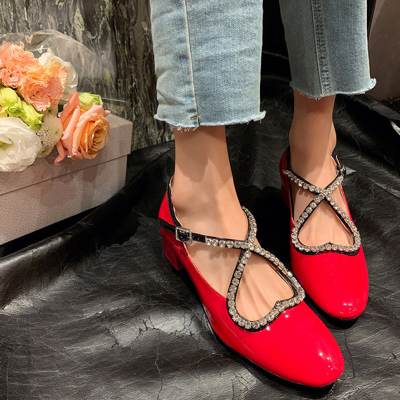Zapatos Mary Jane de verano para mujer, zapatos de vestir con diamantes de imitación brillantes, tacones altos con punta redonda