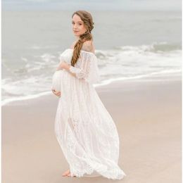 Zomer moederschap kanten jurken Boho moederschap Pography jurk schuine hals zwangerschap casual lange jurk 240129