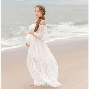 Robes de maternité d'été en dentelle, style Boho, robe de maternité, col Slash, grossesse, robe longue décontractée, 240319