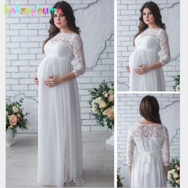 Summer Maternité Photographie Props Vêtements de grossesse Mode Dentelle Blanc Femmes Robe pour vêtements enceintes Robes longues BC1651 LJ201123