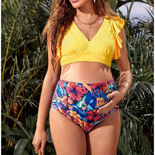 Summer Maternity Embarazado para mujeres Swimsuits con estampado floral Trajes de baño de baño Beach Bikinis Bikinis Swimsuit 2024 Nuevo