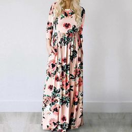 Été Maxi Robe Femme Pink Floral Print Boho Boot Robe Dames Soirée Fête Longue robe Sundress Vestidos de Festa 3xl 240328