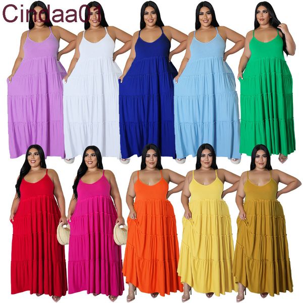 Sommer Maxi Kleider Designer Plus Größe Frauen Kleidung einfarbig Sexy Hosenträger Lange Puppe Kleid L-5XL