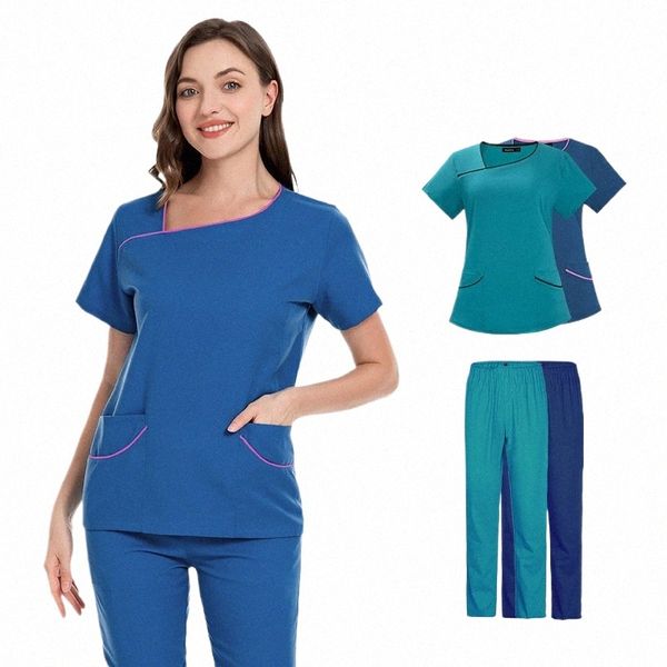 Uniformes médicaux d'été pour femmes, ensembles de gommages, vêtements de médecins minces, uniformes d'infirmières à séchage rapide, uniforme de clinique dentaire, vêtements de travail de beauté, U5ux #