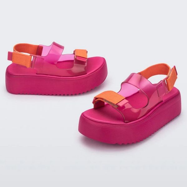 Summer Melissa Muffin épais semelle femme de sport occasionnel Colore de bonbons léopard imprimé brave plage chaussures sandals femelle 230419