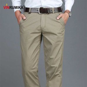 Été hommes affaires décontracté 100% coton kaki pantalon homme printemps automne noir bleu travail pantalon armée vert droit long pantalon 211201