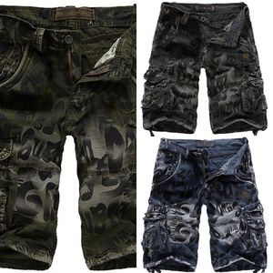 Summer Hommes Camouflage Militaire Cargo Jeans Shorts Masculin Travail occasionnel Très pantalon Court Denim Shorts grand taille 29-42 Pas de ceinture X0628