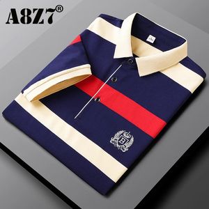 Summer Men Classic Striped Polo Mens Cotton ShortSleeved Broidered Business Casual Shirt Drop 240403