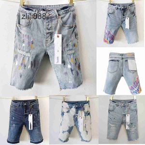 Men d'été pantalon court en denim couchant pantalon lâche pour hommes jeans violets shorts en détresse pantalon de la longueur de genou décontractée de la marque violette droite