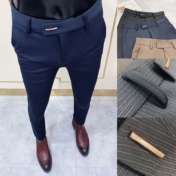 Pantalon habillé d'été pour hommes, coupe cintrée, tenue professionnelle décontractée, en fer, noir, coupe cintrée, sensation de chute, Suit1227b
