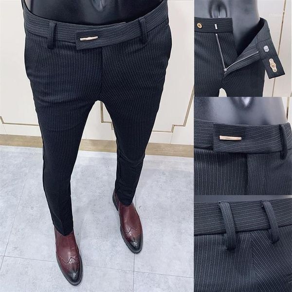 Pantalon habillé d'été pour hommes, coupe cintrée, tenue professionnelle décontractée, en fer, noir, coupe cintrée, sensation de chute, Suit1233l