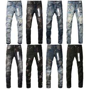 paarse jeans heren designer borduurwerk quilten gescheurd voor trend merk vintage pant casual solide klassieke rechte jean