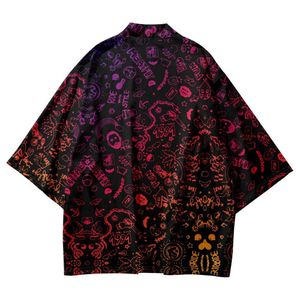 Men d'été Haori Cosplay Cosplay vintage yukata japonais Samurai Beach Kimonos Black Print Cardigan et shorts