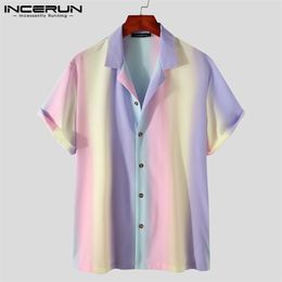 Été hommes chemise hawaïenne col rabattu à manches courtes décontracté Camisas Hombre Streetwear mode cravate colorant hauts INCERUN S5XL 220527