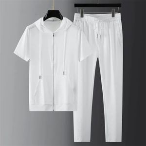Été hommes coréen décontracté à capuche ensembles mode hommes Streetwear Joggers survêtement taille élastique pantalon mâle vêtements 2 pièces ensembles 220607