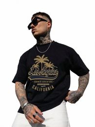 Été hommes Los Angeles T-Shirt à manches courtes Cott Tops Tees mâle Fi Camiseta Cocut arbre imprimé vêtements décontracté Streetwear A6l2 #