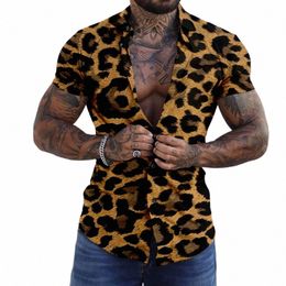 Summer Hommes Luxe Léopard Imprimer Chemise Vintage Tops Tees Casual Élégant Blouse Trun Down Col Vêtements Mâle Beach Style Outfit Y3Wc #