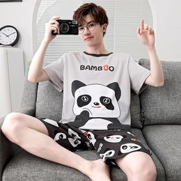 Zomer Mannen Pyjama Set Volwassen Nachtkleding Katoenen Pyjama Homewear Cartoon Panda Koreaanse Losse Korte Mouw Pijamas Leisure Loungewea 240313