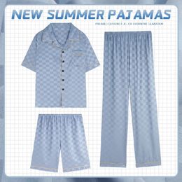 Men d'été pyjamas Set Silk Nightwear Satin à manches courtes Vêtements de sommeil de sommeil confortable Soft Big Size Nighties S 240408