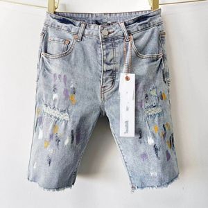 Zomermannen Purple Jeans Shorts bijgesneden denim korte broek losse broek voor heren verontruste rechte grijs paarse jeans casual knie lengte broek 2024 9