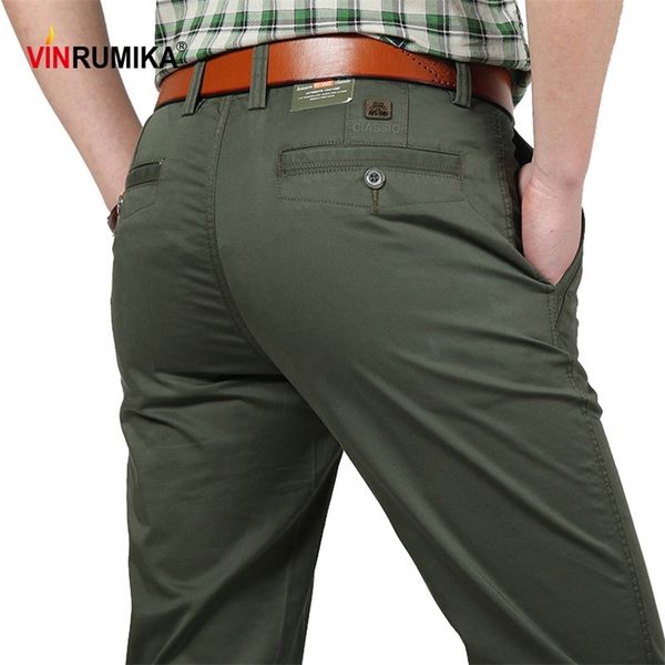 Pantalon droit de marque décontractée pour hommes d'été automne homme d'âge moyen coton noir travail pantalon léger pantalon long kaki 201128