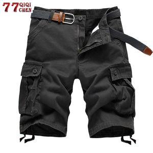 Pantalones cortos de carga para hombres de verano Baggy Multi Pocket Military Táctico Cremallera Pantalones Plus Tamaño 44 Algodón Trabajo suelto Pantalones cortos casuales 210322