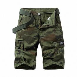 Pantalones cortos de carga ocasionales de los hombres del verano Patrón de camuflaje Pantalones cortos ocasionales rectos 95% Cott Crock Shorts Ropa de marca 79FU #