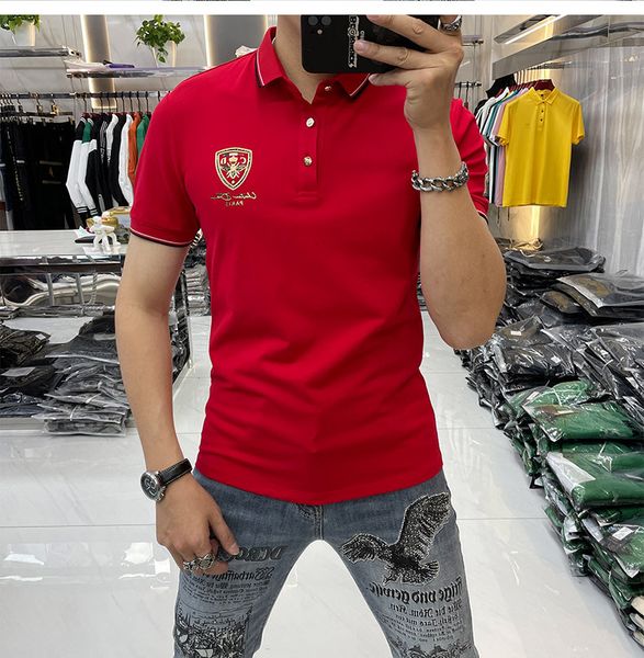 Polo décontracté pour hommes d'été nouvelle petite abeille impression de luxe conception de diamant chaud à manches courtes Gentleman Slim revers coton Polos rouge noir blanc M-4XL