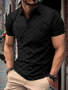 Zomer heren casual korte mouwen poloshirt mode checkd revers t-shirt mannen ademende knop polos heren kleding shirts man zwart witte geruite shirts