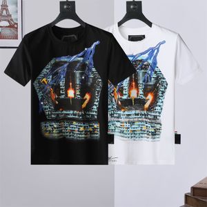 T-shirt décontracté pour hommes d'été city lightning hot drill style hip-hop col rond confortable respirant tops en coton
