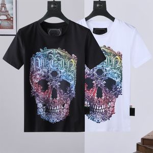 T-shirt décontracté pour hommes d'été coloré crâne imprimé style hip-hop col rond confortable respirant hauts