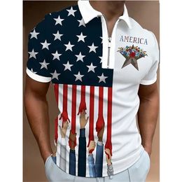 Vêtements pour hommes d'été Polos Streetwear Drapeau Imprimer Casual T-shirt à manches courtes Hommes Turn-Down Col Zipper Prom Polo Tops 220707