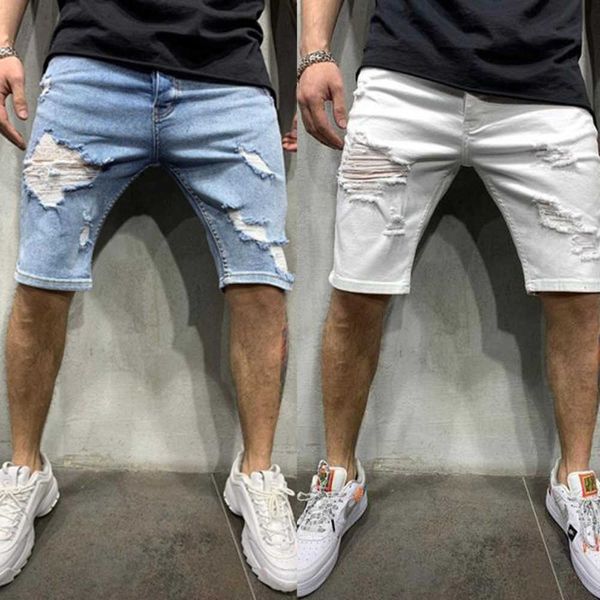 Été hommes Denim Chino mode Shorts droit garçon maigre piste court hommes Jeans détruit déchiré grande taille 2203245txo