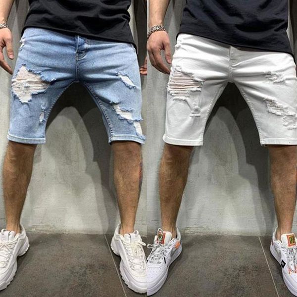 Été hommes Denim Chino mode Shorts droit garçon maigre piste court hommes jean détruit déchiré grande taille 220324234s