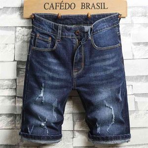 zomer heren mode stretch slanke korte jeans dunne denim shorts blauw zwart merk Menswear 210716