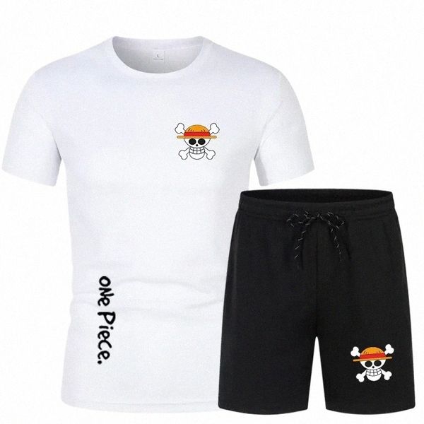 Summer Men's Kawaii Japanese Anime One Piece Sportswear Shorts Set Manga corta Rejilla transpirable Camiseta Shorts Casualwear L4a5 #